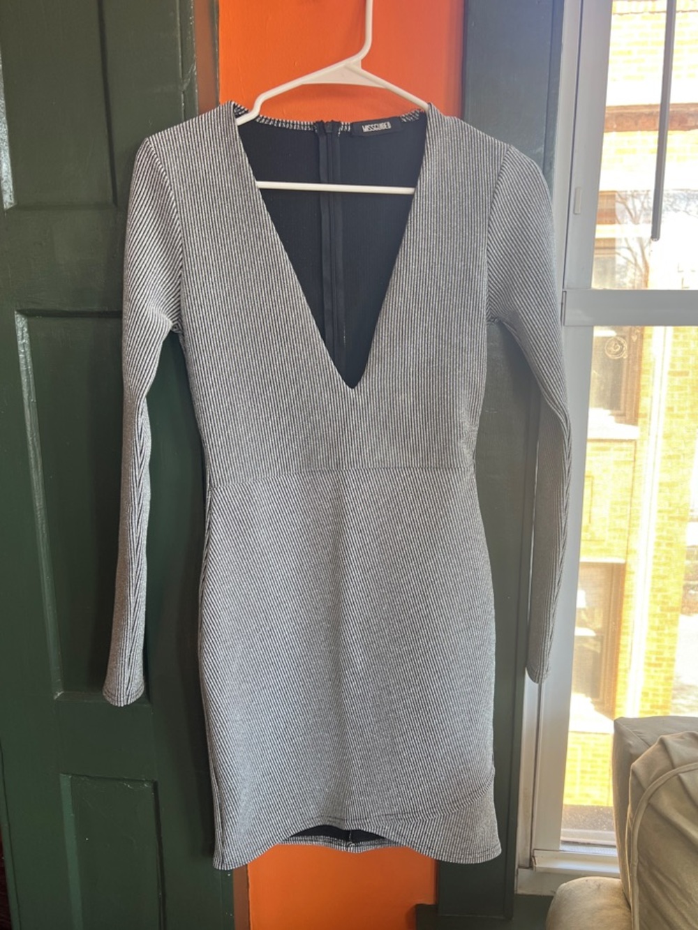 Missguided Gray Mini Bodycon Dress with Deep V